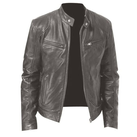 YDDIAN Men's Faux Leather Jacket Stand Collar Motorcycle Leather Jackets Casual Lightweight Zip Up Biker Coat Brown M