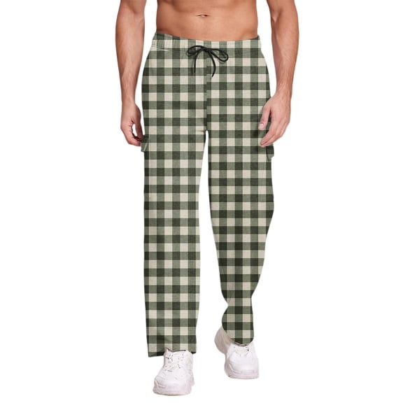 YDDIAN Men's Pajama Pants Plaid Pj Lounge Pants Soft PJ Bottoms with Pockets & Drawstring Light Green M