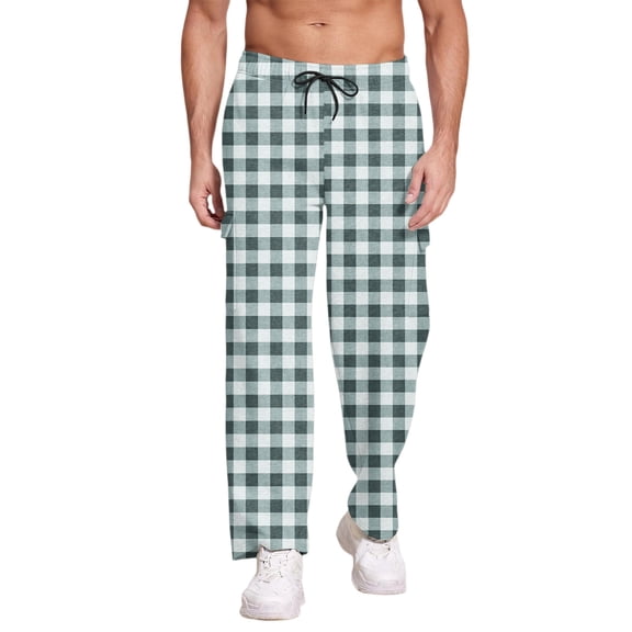 YDDIAN Men's Pajama Pants Plaid Pj Lounge Pants Soft PJ Bottoms with Pockets & Drawstring Turquoise M