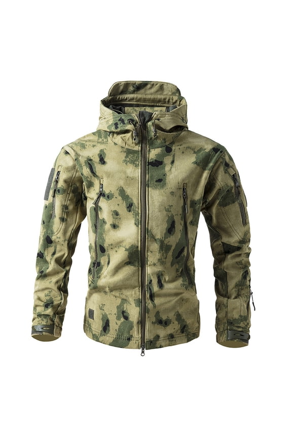 Men's Tactical Softshell Jacket Waterproof Fleece Hooded Hunting Coat Earthy Yellow 3XL