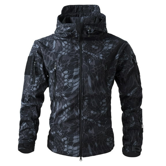 YDDIAN Men's Softshell Jacket Waterproof Fleece Hooded Hunting Coat Snake Pattern 2XL