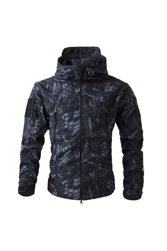 Men's Softshell Jacket Waterproof Fleece Hooded Hunting Coat Snake Pattern 2XL