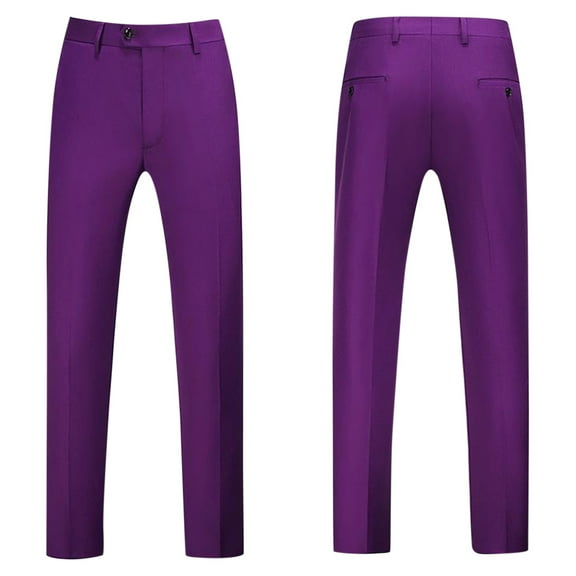 YDDIAN Mens Classic Suit Pants Straight Fit Modern Formal Dress Pants Separate Trousers Purple 32