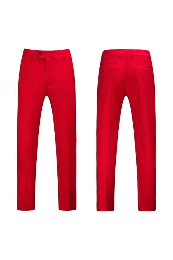 Mens Classic Suit Pants Straight Fit Modern Formal Dress Pants Separate Trousers Red 36