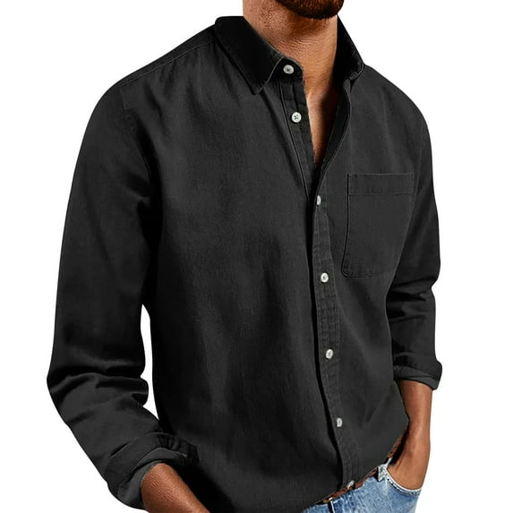 YDDIAN Mens Denim Shirts Casual Button Down Shirts Long Sleeve Western Shirts Work Shirts Dress Shirts for Men Black M