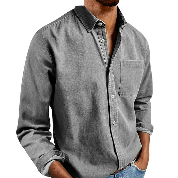 YDDIAN Mens Denim Shirts Casual Button Down Shirts Long Sleeve Western Shirts Work Shirts Dress Shirts for Men Gray L
