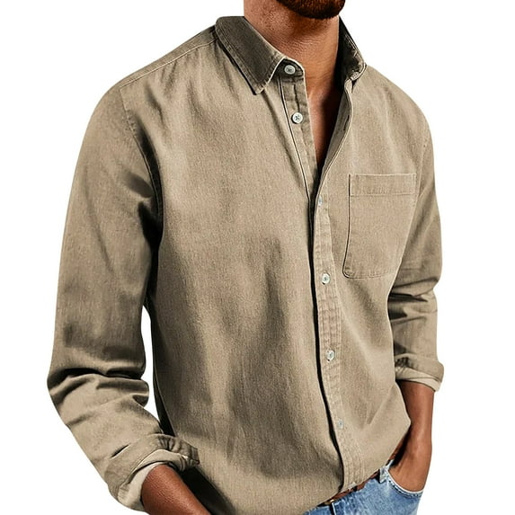 YDDIAN Mens Denim Shirts Casual Button Down Shirts Long Sleeve Western Shirts Work Shirts Dress Shirts for Men Khaki XXL