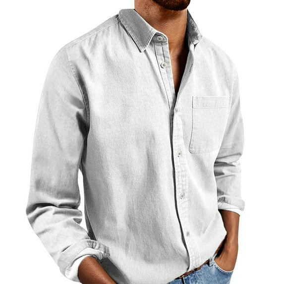 YDDIAN Mens Denim Shirts Casual Button Down Shirts Long Sleeve Western Shirts Work Shirts Dress Shirts for Men White XXL