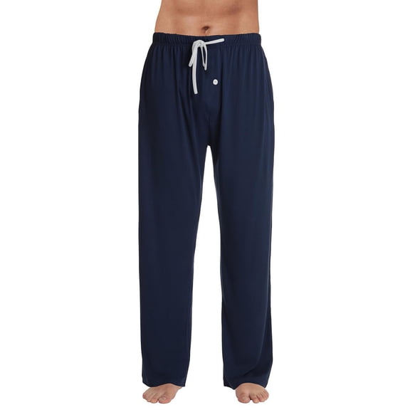 YDDIAN Mens Flannel Plaid Pajama Pant, Soft Lightweight Lounge Sleep Bottoms with Pockets and Button Fly Navy S