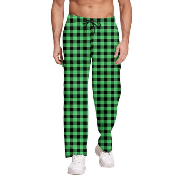 YDDIAN Mens Fleece Pajama Pants - Plaid Mens Pajama Bottoms - Mens Lounge Pants with Pockets Green M
