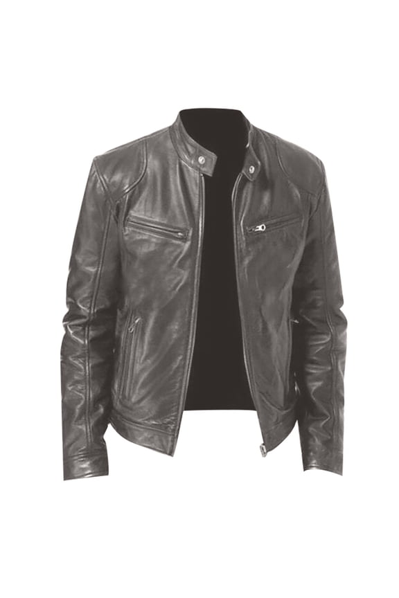 Men's Faux Leather Jacket Stand Collar Motorcycle Leather Jackets Casual Lightweight Zip Up Biker Coat Brown XL