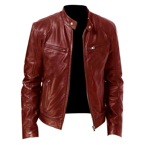 YDDIAN Mens Leather Jacket - Cafe Racer Style Real Lambskin Leather Jacket Men Wine XL