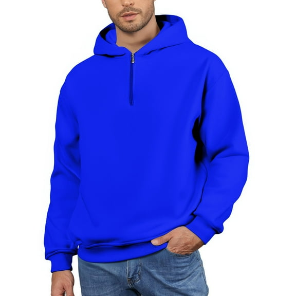 YDDIAN Mens Quarter Zip Pullover Lightweight Oversized Drop Shoulder Hoodies Long Sleeve Winter Fashion Y2k Sweatshirt Blue XXXL