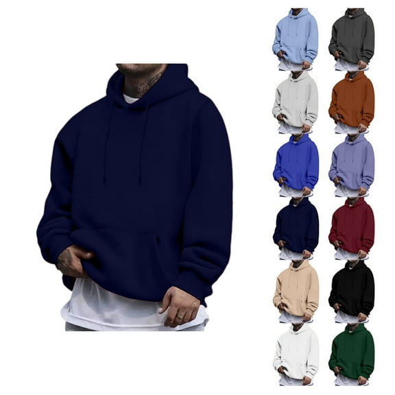 YDDIAN Mens Sweatshirts Long Sleeve Baggy Plain Oversized Fleece Sweatshirts Drawstring Winter Y2k Dressy Hoodie with Pockets Navy XXL