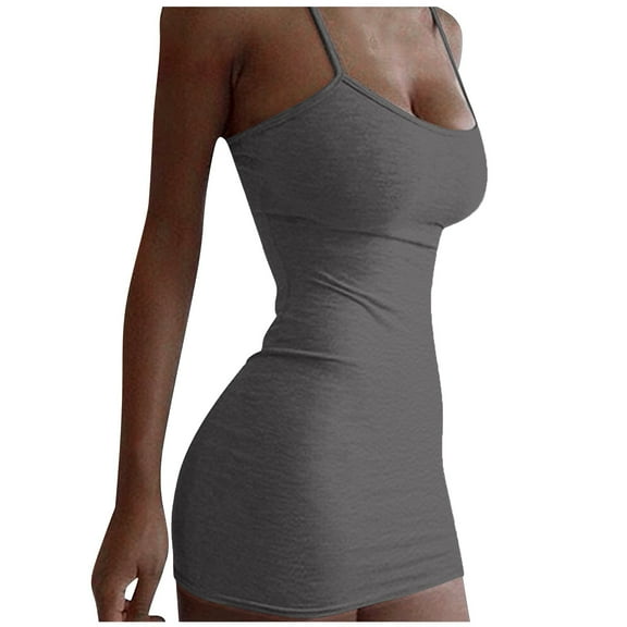 YDDIAN Mini Dress Sexy Bodycon Dress 2024 Summer Short Backless Spaghetti Strap Tight Dresses Party Club Dress Gray XL
