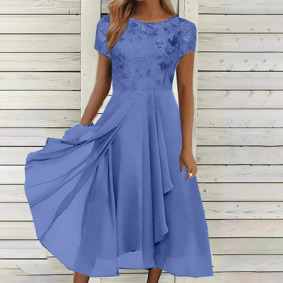 YDDIAN Mother of The Bride Dresses for Women Flowy Lace Chiffon Dress Elegant Formal Evening Party Gown for Wedding Blue M