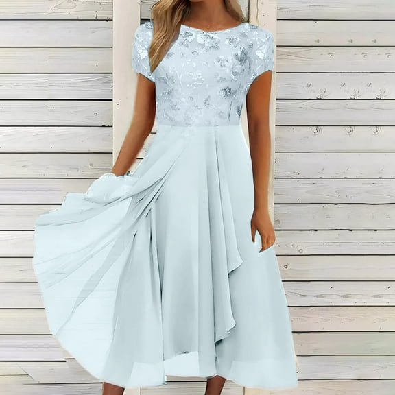 YDDIAN Mother of The Bride Dresses for Women Flowy Lace Chiffon Dress Elegant Formal Evening Party Gown for Wedding White L