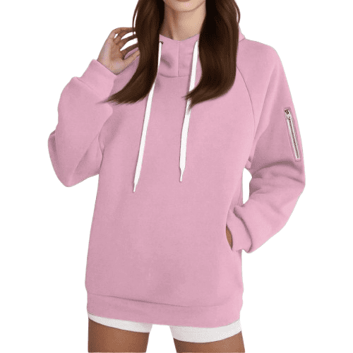 YDDIAN Oversized Sweatshirts for Women Plain Long Sleeve Drawstring Hoodie with Hood Fall Fashion Basic Sweatshirts with Pockets Pink XXL