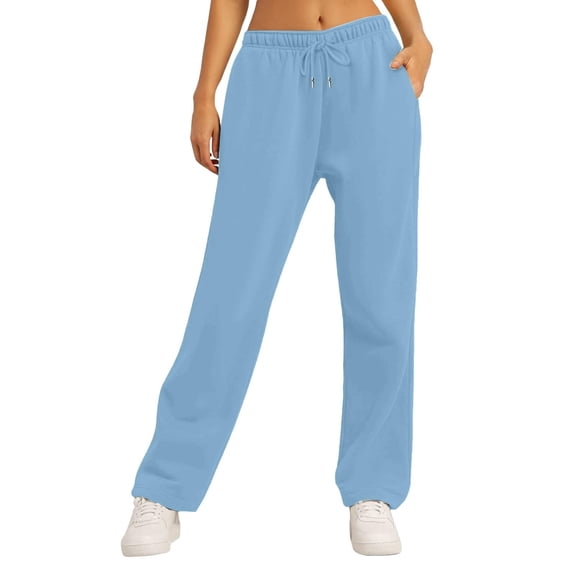 YDDIAN Pants for Women Trendy Lightweight Wide Leg Oversized Drawstring Sweatpant High Waisted Winter Casual Fashion Pant with Pockets Blue XL