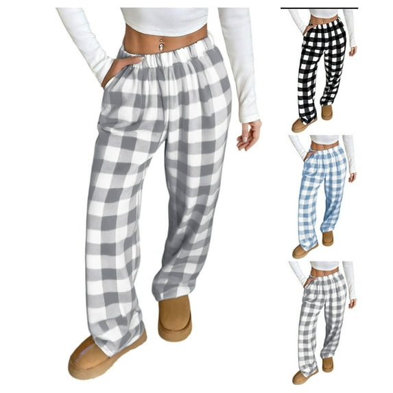 YDDIAN Plaid Pajama Pants Women Plus Size Wide Leg Soft Christmas Ottoms Flannel Winter Casual Loungewear Bottoms Gray S