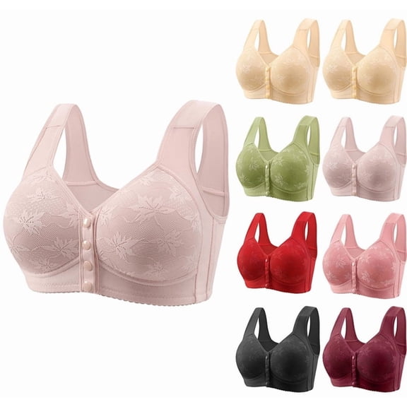 YDDIAN Plus Size Bras For Women Comfort Front Closure Full Coverage Push Up Daisy Bras No Underwire Wireless Summer Basic Lingerie Light pink 40