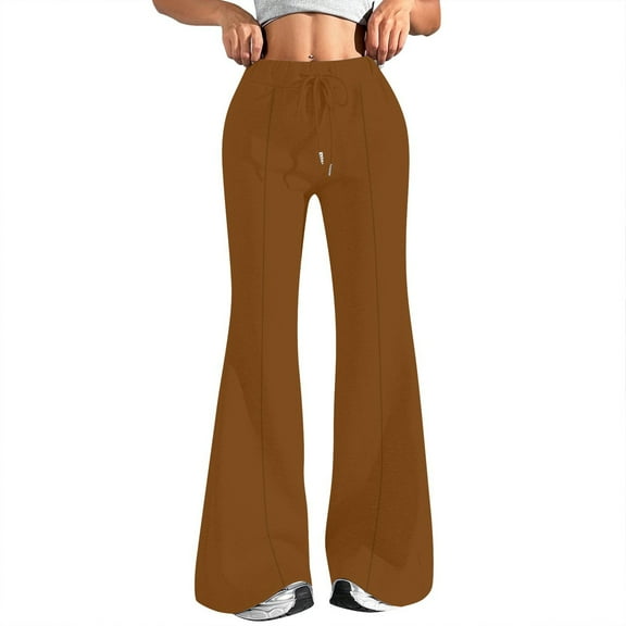YDDIAN Plus Size Womens Pants High Waisted Baggy Flared Sweatpants Wide Leg Winter Lounge Drawstring Pants with Pockets Brown S