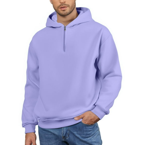 YDDIAN Quarter Zipper Hooded Pullover Sweatshirt Loose Fit Plus Size Drop Shoulder Hoodies Long Sleeve Fall Fashion Y2k Sweatshirt Light Purple L