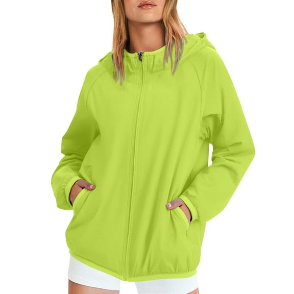 YDDIAN Raincoats for Women with Hood Plus Size Lightweight Packable Rain Jackets Long Sleeve Zip Summer Y2k Fashion Waterproof Windbreaker with Pockets Green L