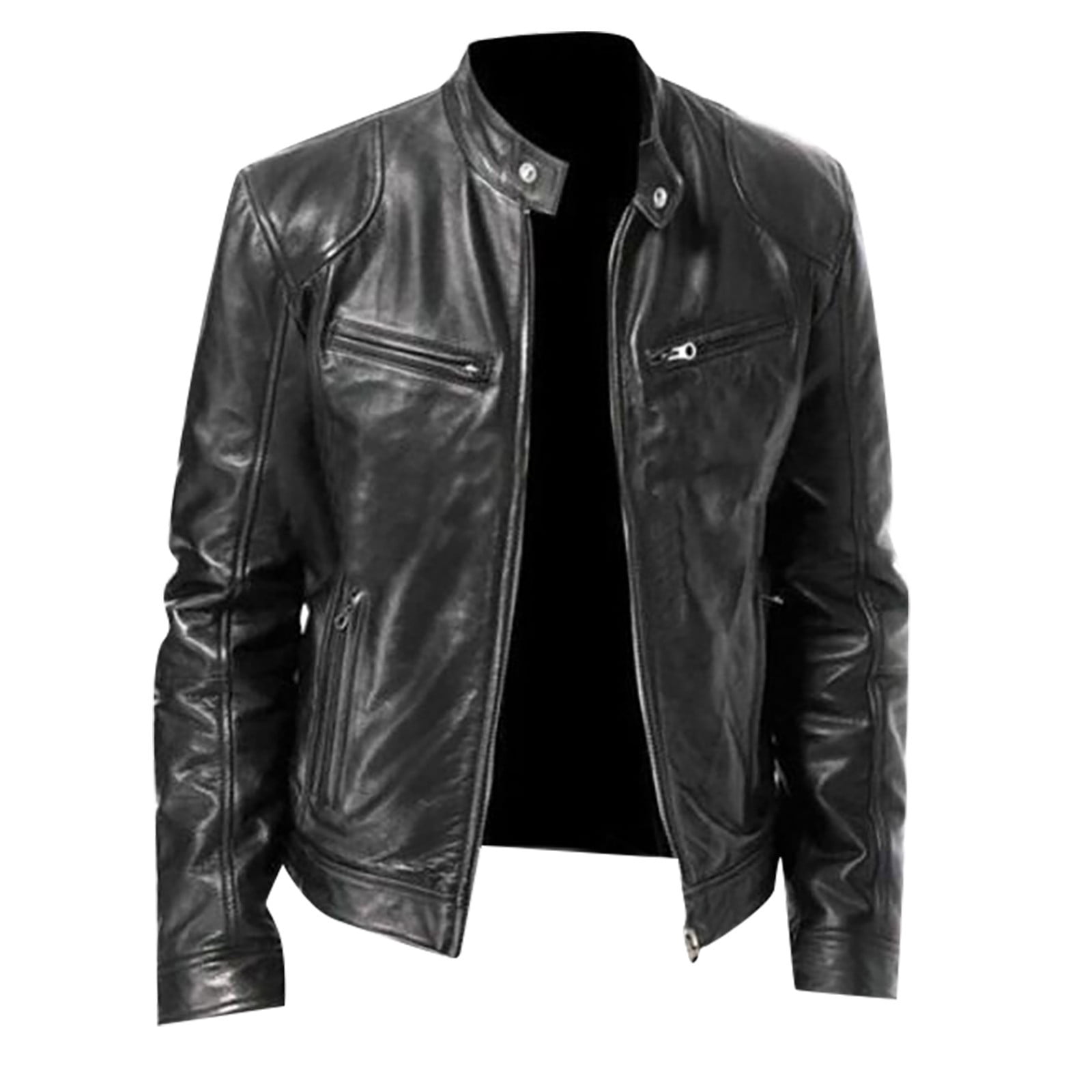 YDDIAN Men's Faux Leather Jacket Stand Collar Motorcycle Leather Jackets Casual Lightweight Zip Up Biker Coat Black XL