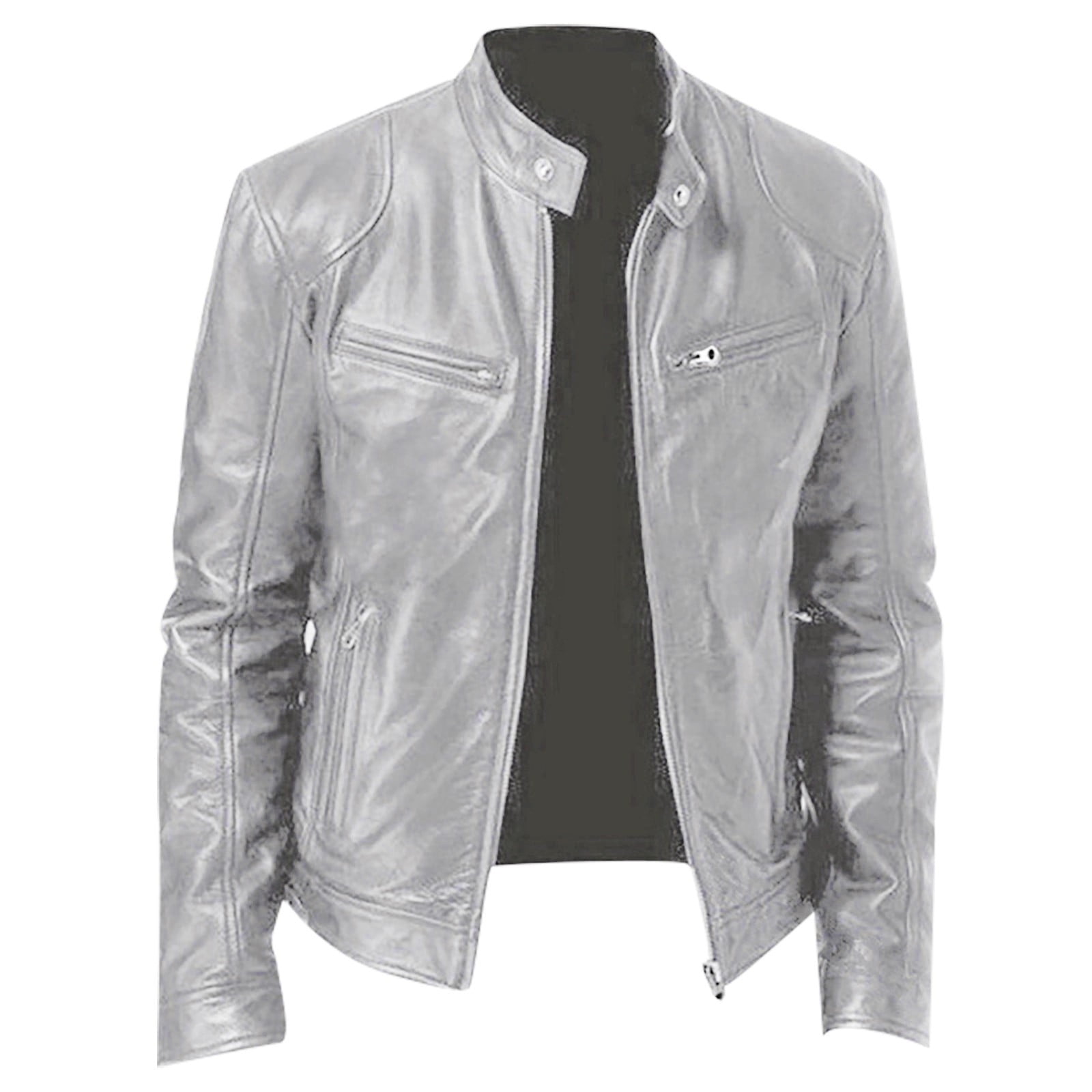 YDDIAN Mens Leather Jacket - Cafe Racer Style Real Lambskin Leather Jacket Men Gray XL