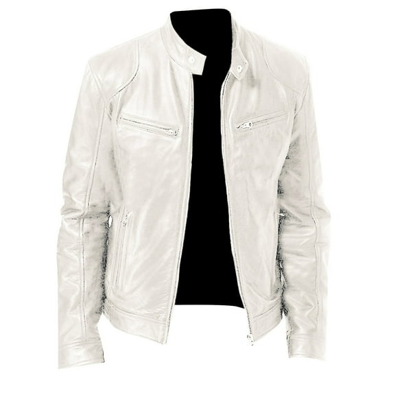 YDDIAN Real Lambskin Men's Leather Jackets - Cafe Racer Style Premium Leather Jacket Men White XL