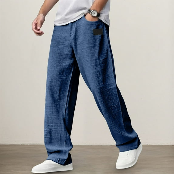 TIANZEN Men's Casual Pants Lightweight Embroidered Logo Drawstring Loose Fit Waist Pocket Long Trousers For Everyday Wear And Outdoor Activities Star Apparel Sports Pants for Men