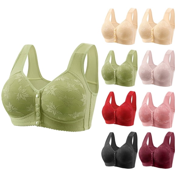 YDDIAN Senior Bras For Older Women Comfort Front Closure Full Coverage Push Up Daisy Bras Wireless No Underwire Fall Fashion Underwear Green 44