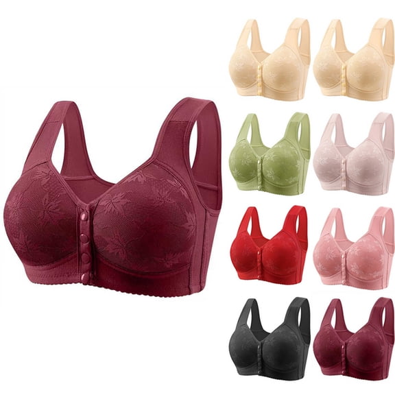 YDDIAN Senior Bras For Women Front Closure Comfy No Underwire Full Coverage Push Up Daisy Bra Wireless Fall Trendy Lingerie Wine 48