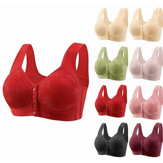 YDDIAN Sleep Bras For Women Front Closure Comfy Wireless Full Coverage Push Up Daisy Bras No Underwire Summer Basic Lingerie Red 40