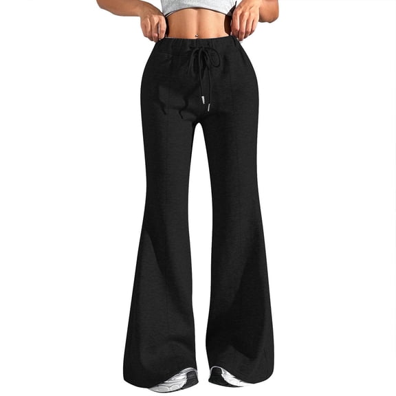 YDDIAN Straight Leg Sweatpants for Women Plus Size Wide Leg Trendy Flare Pants High Waisted Winter Work Drawstring Sweatpants with Pockets Black 3XL