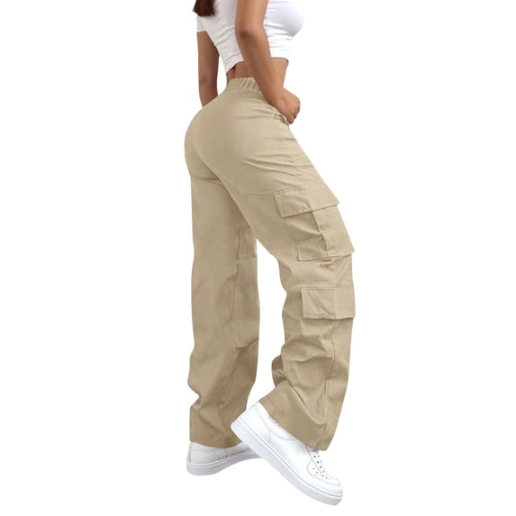 YDDIAN Sweatpants for Women Baggy Plus Size High Waisted Solid Color Fleece Cargo Pants Wide Leg Drawstring Winter Casual Joggers with Multiple Pockets Beige S