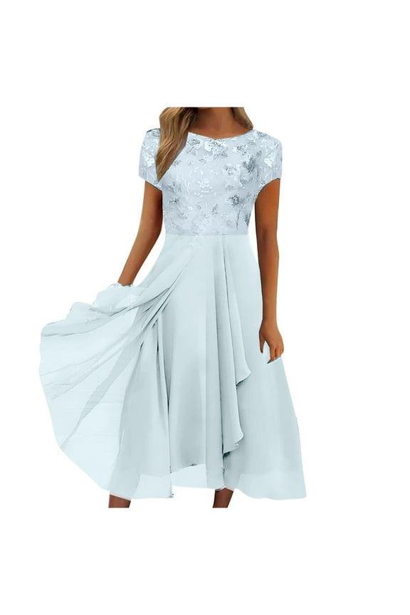 Tea Length Mother of The Bride Dress with Sleeve Lace Chiffon Formal Evening Party Gowns for Women White XL