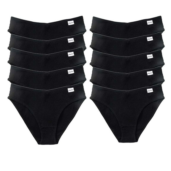 YDDIAN Teens Underwear Cotton Big Girls' Panties Low Rise V Waist 10-Pack Black L