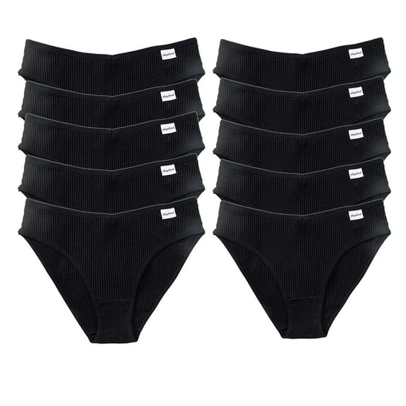 YDDIAN Teens Underwear Cotton Big Girls' Panties Low Rise V Waist 10-Pack Black L