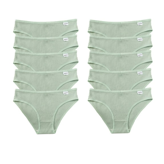 YDDIAN Teens Underwear Cotton Big Girls' Panties Low Rise V Waist 10-Pack Light Green L