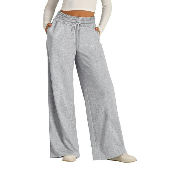 YDDIAN Thick Sweatpants for Women Loose Fit Wide Leg Plus Size Drawstring Pants High Waisted Winter Basic Dressy Sweatpants with Pockets Gray XL