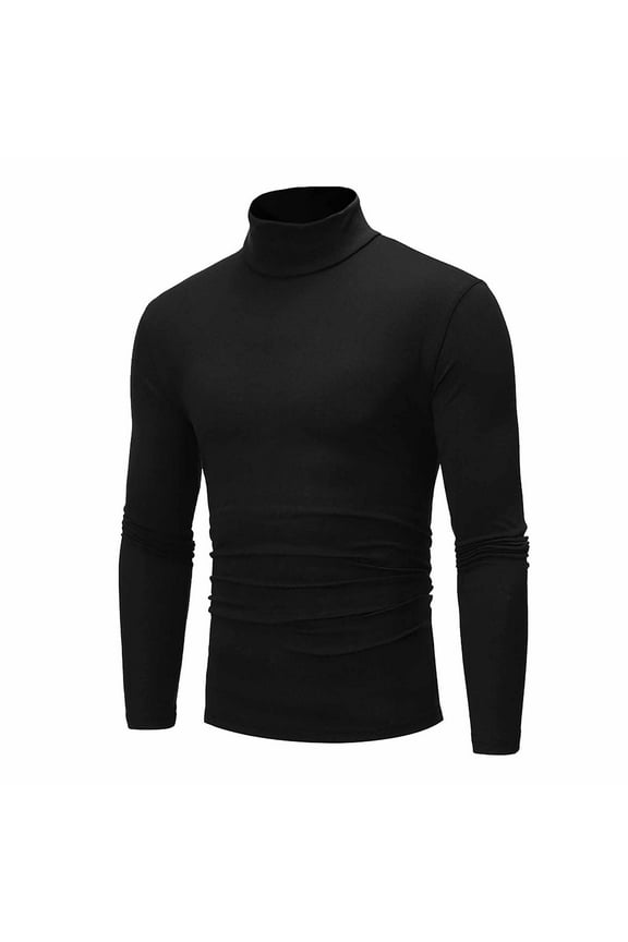 Turtle Neck Shirt Men Slim Fit Mock Knitted Casual Pullover Long Sleeve Thermal Basic Turtleneck T-Shirt Black XL