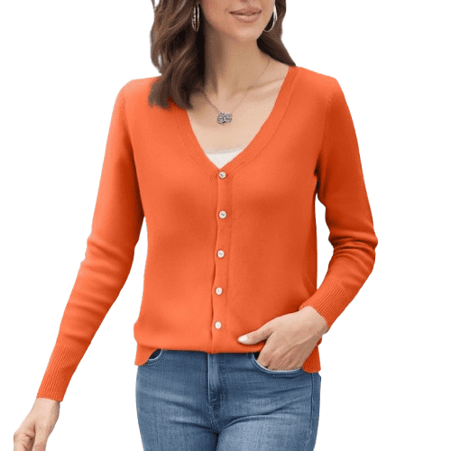 YDDIAN V Neck Cardigan for Women Lightweight Button Fashion Knit Sweaters Long Sleeve Spring Cute Dressy Cardigan Orange S