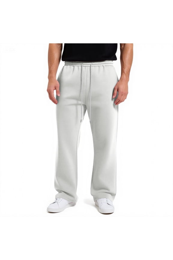 Wide Leg Work Pants Men Oversized Loose Fit Open Bottom Sweatpants Drawstring Fall Casual Work Pants with Pockets White S