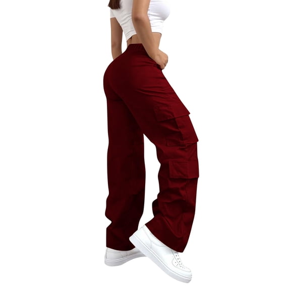 YDDIAN Wide Leg Work Pants Women Comfy Drawstring Plus Size Fleece Sweatpants High Waisted Fall Trendy Joggers with Multiple Pockets Wine XXL