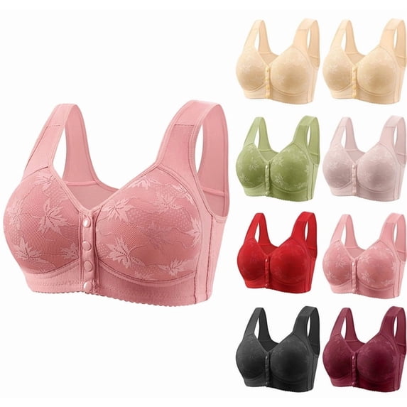 YDDIAN Wireless Bras With Support And Lift Solid Color Wireless Full Coverage Push Up Daisy Bra Front Closure No Underwire Summer Workout Underwear Watermelon Red 44