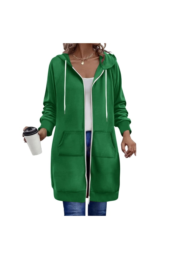 Women Casual Zip Up Polyester Hoodies,Long Zip Up Fleece Hoodie Women,Long Sleeve Sweater Dress with Pockets Green XXL