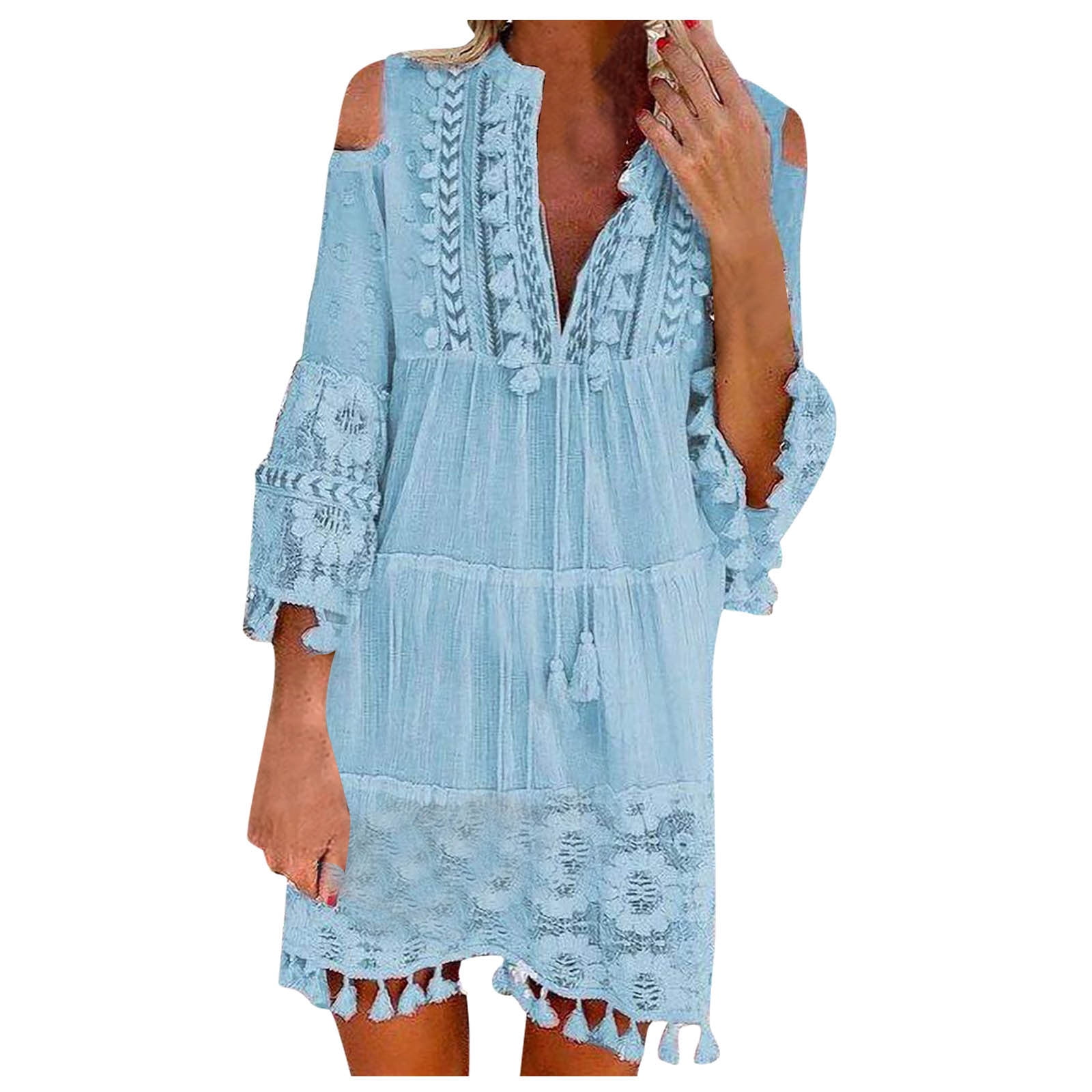 Women's  Cold Shoulder 3/4 Sleeve Dress - Ivory Orange - Plus