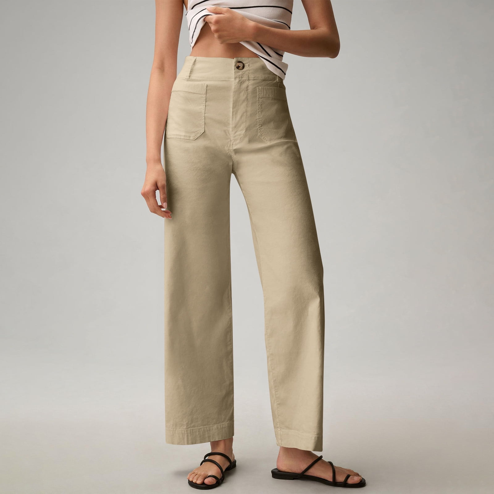 YDDIAN Women Stretch Twill Cropped Pants Wide Leg Jeans with Patch